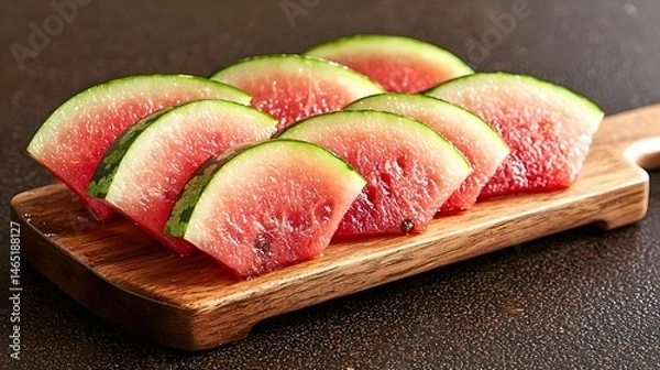 Fototapeta Sliced Watermelon on Rustic Wooden Board