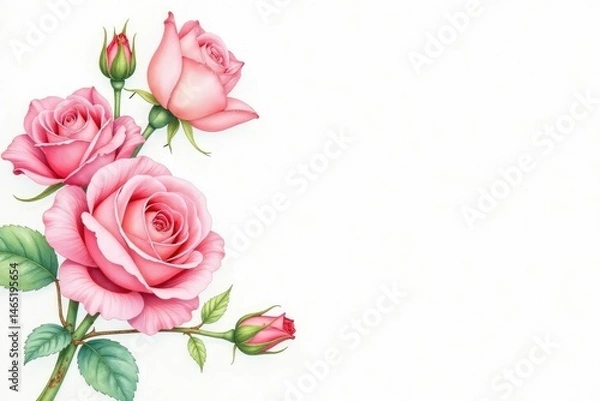 Obraz Delicate watercolor roses in soft pastel hues on a white background , botanical, bloom