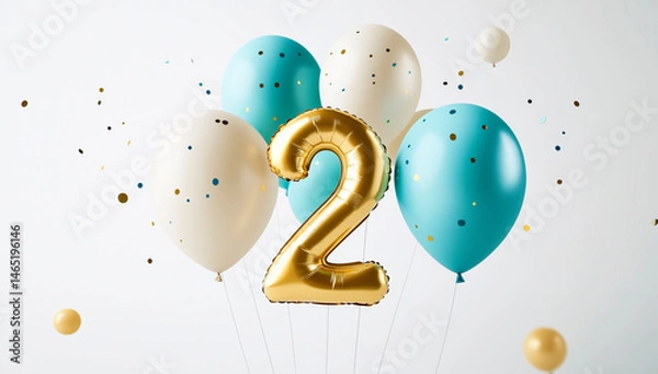 Fototapeta Balloon in the shape of the number two on a light background.