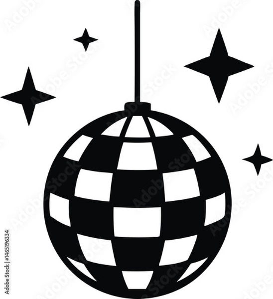 Obraz disco ball with stars silhouette vector illustration, disco ball icon 