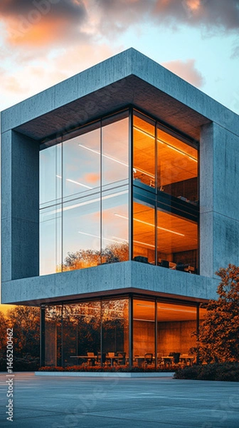 Fototapeta Modern concrete office building exterior with clean lines and minimalist design. Symbolizes strength, structure, and contemporary architecture in an urban vertical perspective with sleek geometry.

