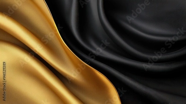 Fototapeta Elegant black and gold silk fabric draped artistically, showcasing smooth textures and rich colors
