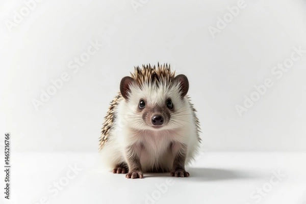 Fototapeta A lone hedgehog, perfectly centered against a stark white backdrop , nature, isolated