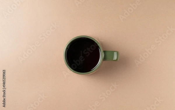 Obraz Cup of tea on beige background. Flat lay, top view.