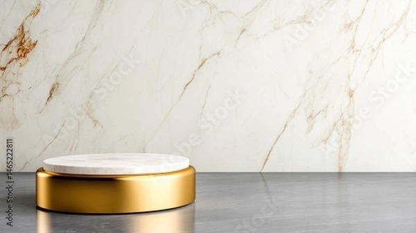 Fototapeta Elegant marble background with a golden display pedestal showcasing luxury products