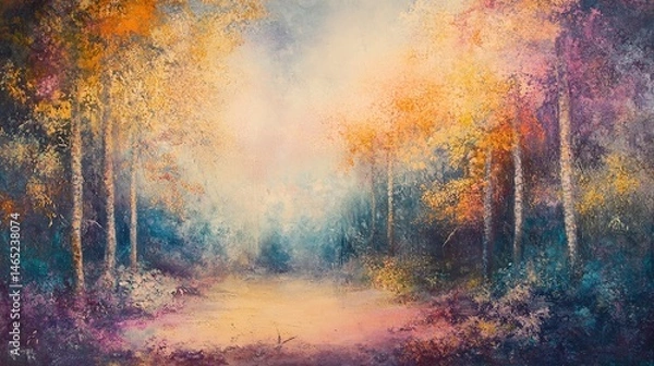 Obraz Autumnal forest path painting