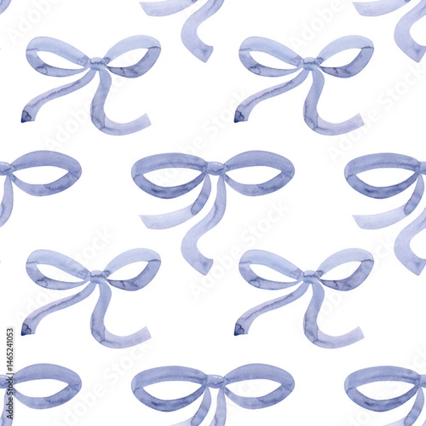 Fototapeta Seamless pattern Watercolor violet gift bow, ribbon drawing. Hand drawn illustration bowtie. Painted bowknot elements white background. Print, fabric, wrapping, wallpaper, greeting cards decor 