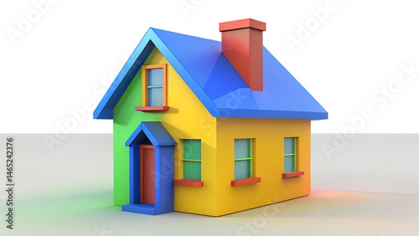 Fototapeta Modern Colorful 3D House Model on White Background Representing Real Estate Home and Architecture