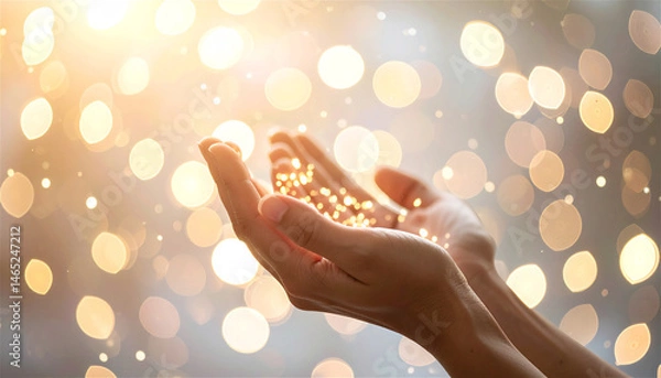 Obraz Hands catching bokeh lights