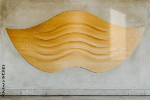 Obraz Curved wooden wave sculpture on grey concrete wall in modern interior design