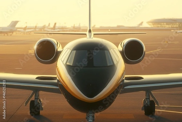 Obraz Sleek private jet at sunrise on airport runway
