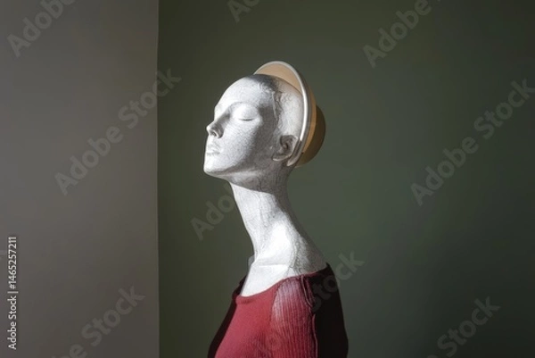 Obraz Abstract sculpture of woman with halo against green background