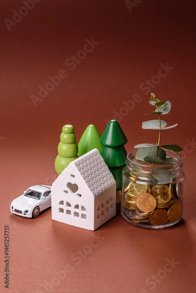 Fototapeta Coins and plant in a jar as a concept of savings and financial investment