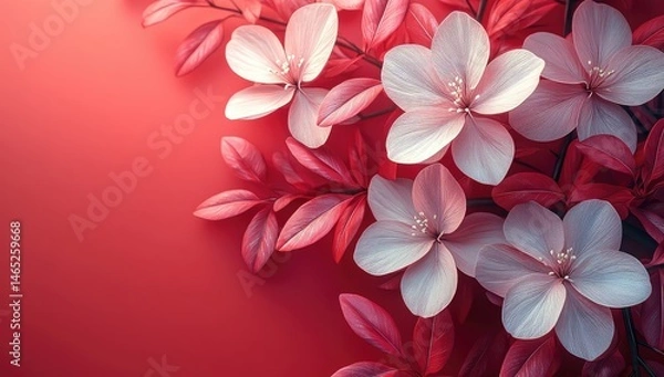 Obraz Pink flowers with red background, and spring.