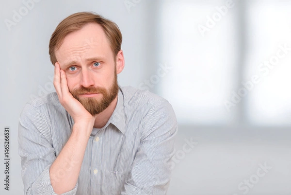 Fototapeta financial analyst with calculating expression portrait on left side of frame