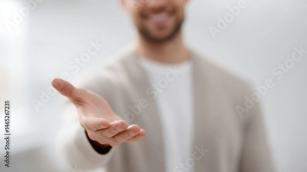 Fototapeta portrait of ophthalmologist on left side of frame hands out of shot