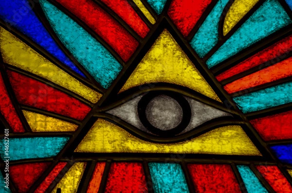 Fototapeta Eye of Providence. Masonic symbol. All seeing eye inside triangle pyramid. New World Order. Sacred geometry, religion, spirituality, occultism. Isolated vector illustration. Conspiracy theory.