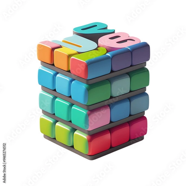 Fototapeta Colorful 3D Cube Puzzle Abstract Art Illustration