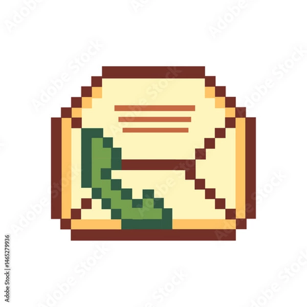 Fototapeta Pixel envelope with green phone handset