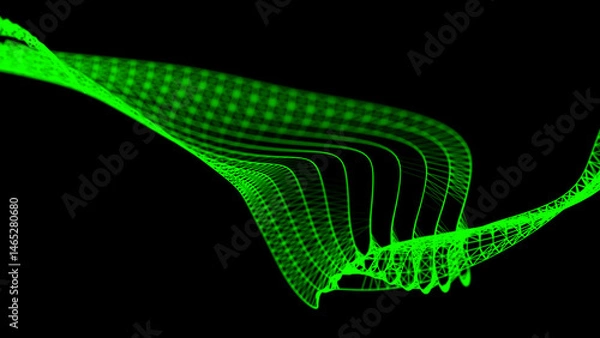 Obraz Abstract distorted wavy structure background. Mesh and damaged pattern with flying particles. Modern futuristic backdrop. 3d rendering.