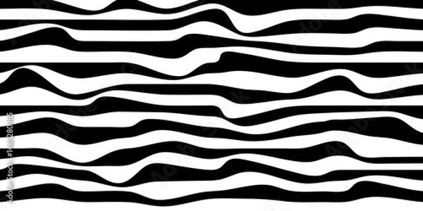 Fototapeta Illusion black and white waves or texture background. 3d distorted structure backdrop. Pattern with curve lines. Vector illustrations.