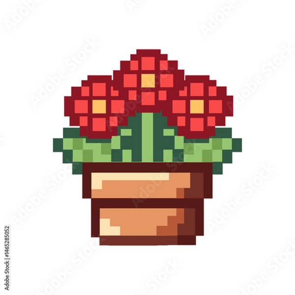 Fototapeta Pixel art flower pot with red flowers
