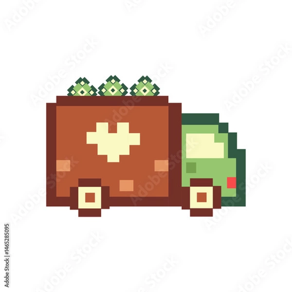 Fototapeta Pixel delivery truck with heart design