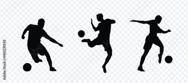 Obraz A group of soccer players is depicted as isolated vector silhouettes in this illustration of team sports athletes. The vector illustration features the silhouettes of football players. 