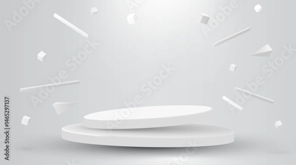 Obraz Abstract scene background. Cylinder podium on white background. Product presentation, mock up, show product, Podium, stage pedestal or platform.