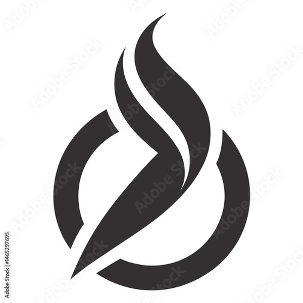 Fototapeta abstract stylized flame, minimalist black and white symbol, simple geometric fire icon, digital art vector graphic
