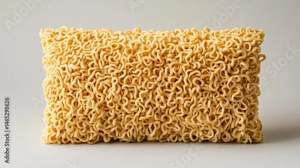 Obraz Uncooked instant noodles placed on a clean white background in a modern minimalist style. Symbolizes simplicity, convenience, and contemporary food culture with a focus on texture and form.

