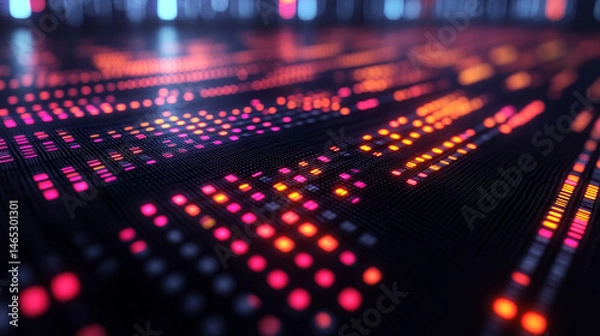 Fototapeta Vibrant digital screens form a dynamic multimedia streaming wall, symbolizing global connectivity, real-time data flow, and the immersive power of technology in a high-energy visual network.

