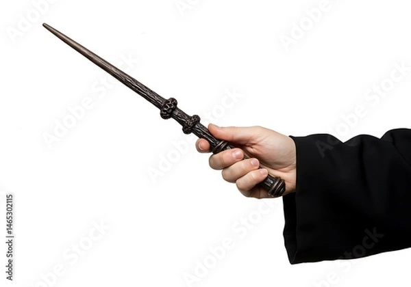 Obraz Hand holding a dark brown magic wand isolate on white background