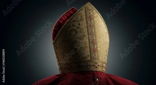 Fototapeta Detailed studio shot of a bishop mitre showcases intricate design