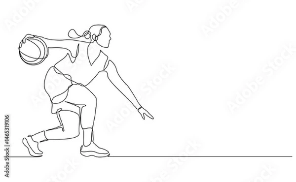 Obraz Continuous single line of basketball woman player healthy sport championship sketch drawing editable stroke vector illustration