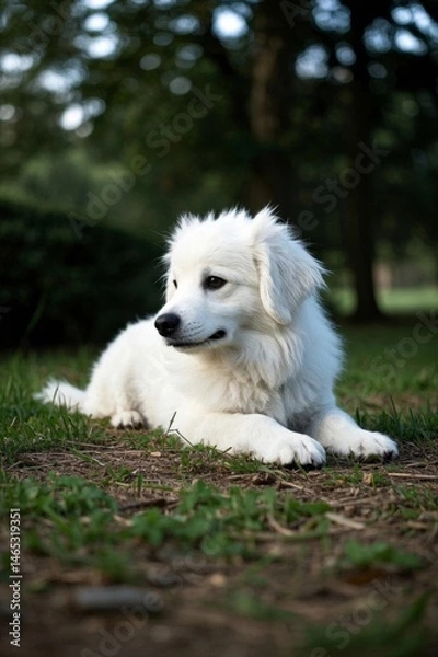 Obraz there is a white dog laying in the grass in the park