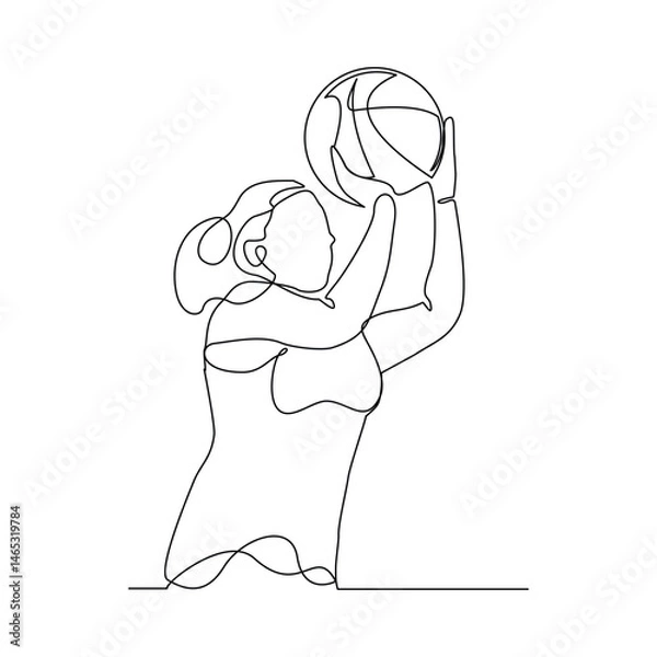 Obraz Continuous single line of basketball woman player healthy sport championship sketch drawing editable stroke vector illustration
