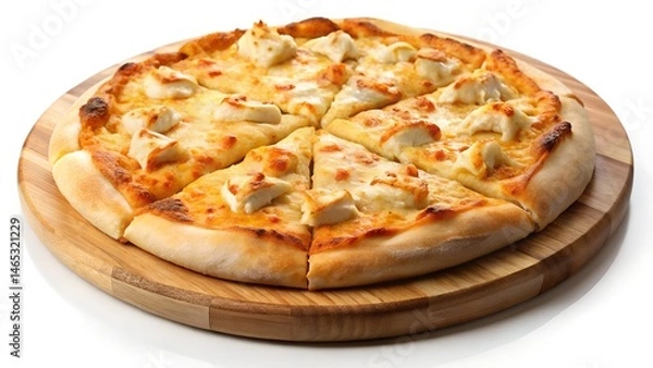 Obraz Classic Chicken and Cheese Pizza on a Wooden Board