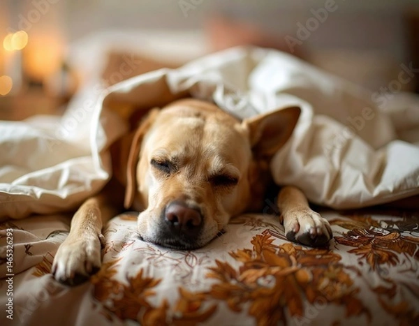 Fototapeta Cozy Labrador Sleeping Under a Blanket. Generate of AI.