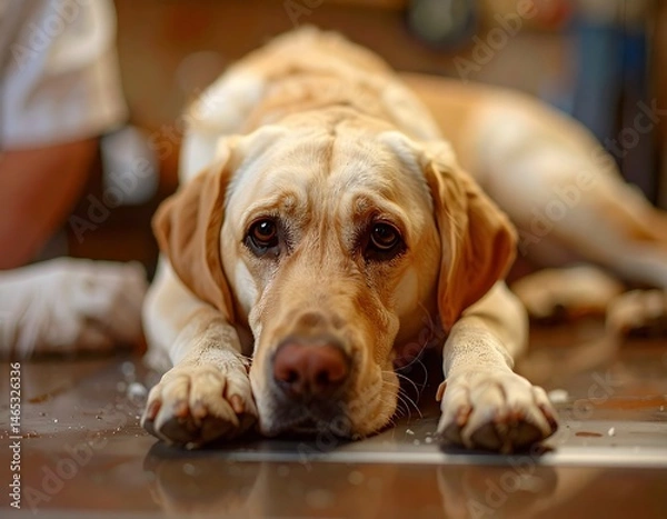 Fototapeta Labrador at the Vet Receiving Care. Generate by Ai