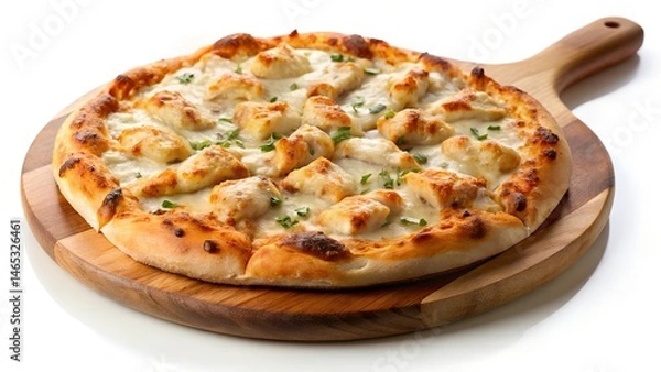 Obraz Creamy Chicken Alfredo Pizza with Bacon and Spinach