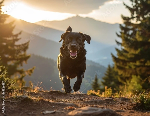 Fototapeta Energetic Black Labrador Chasing a Ball in the Park.Generate by AI.