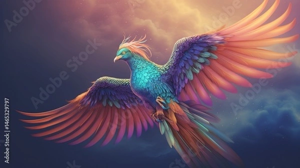 Fototapeta Colorful mythical bird in flight