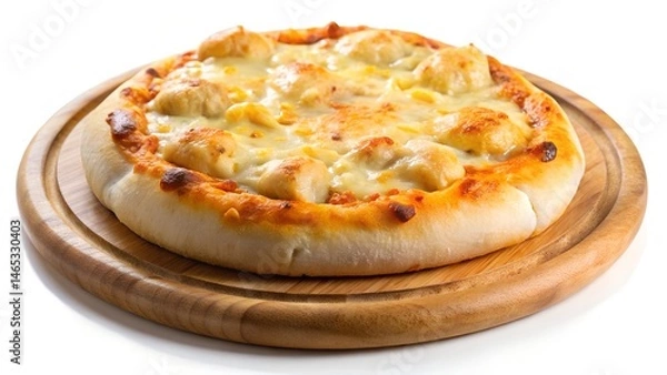 Obraz Small Chicken and Cheese Pizza on a Wooden Board