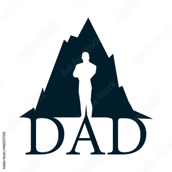 Fototapeta Flat lay silhouette of father figure on mountain background with lettering at the bottom for Father's Day