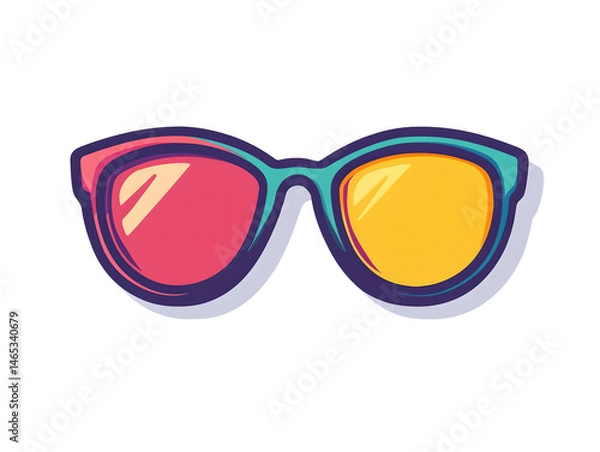 Fototapeta A pair of sunglasses with a red lens and a yellow lens