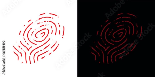 Fototapeta Bloody fingerprint icon (dactylogram). Identification, police or forensics symbol. Biometric data. Attribute of detective, criminal or access level.