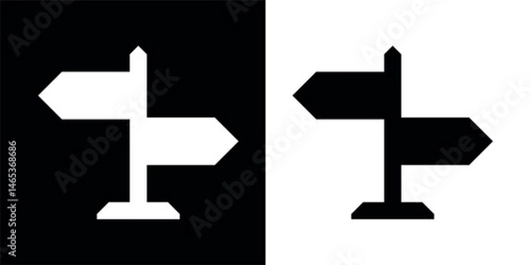 Fototapeta Navigation pole icon with turning arrows. Roadside sign, symbol of distance or route. A post with signs indicating the distance to cities.