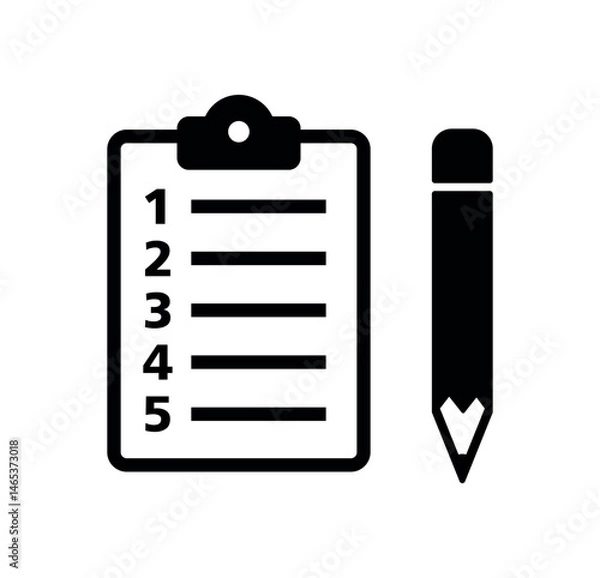 Fototapeta Icon tablet with paper clip and a pencil.. Symbol for check or task tracker. Coach's tactical board. Register or terms of reference.