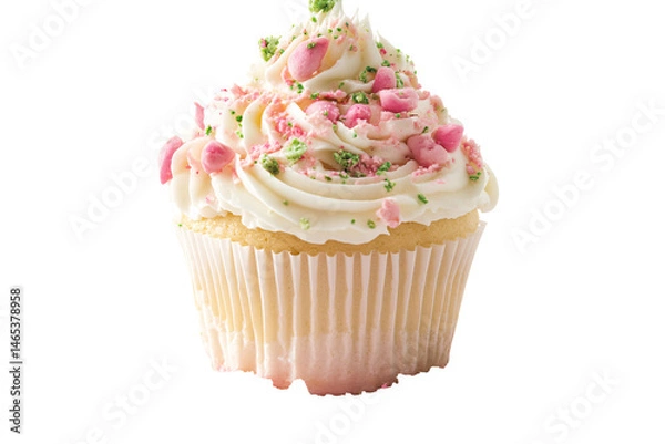 Obraz a cupcake with pink and white frosting and sprinkles